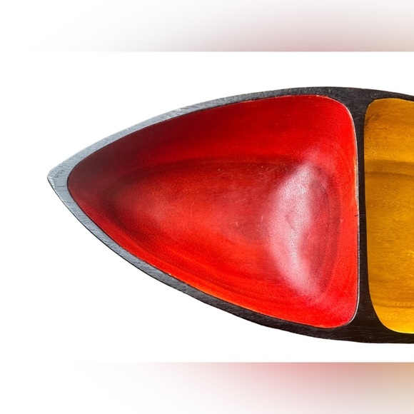 Wooden Red, Yellow, & Black Boat Shaped Serving Dish (Used - Great Condition) ✨ - Picture 4 of 6